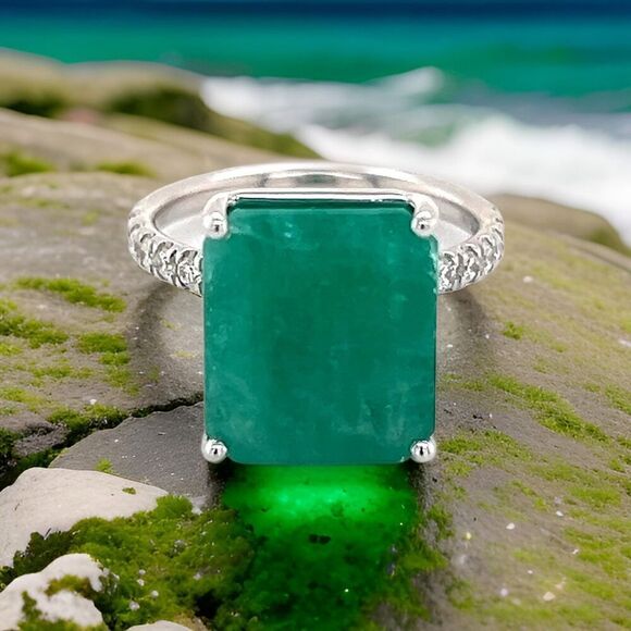 Natural Emerald Diamond Ring 6.5 14k WG 8.27 TCW Certified $4,950 310998 - Picture 2 of 10